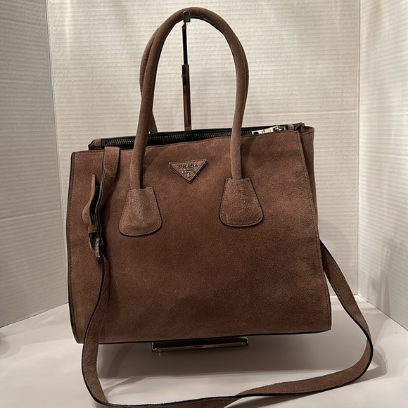 PRADA Suede Double Zipper Tote / Crossbody Bag - Picture 2 of 9